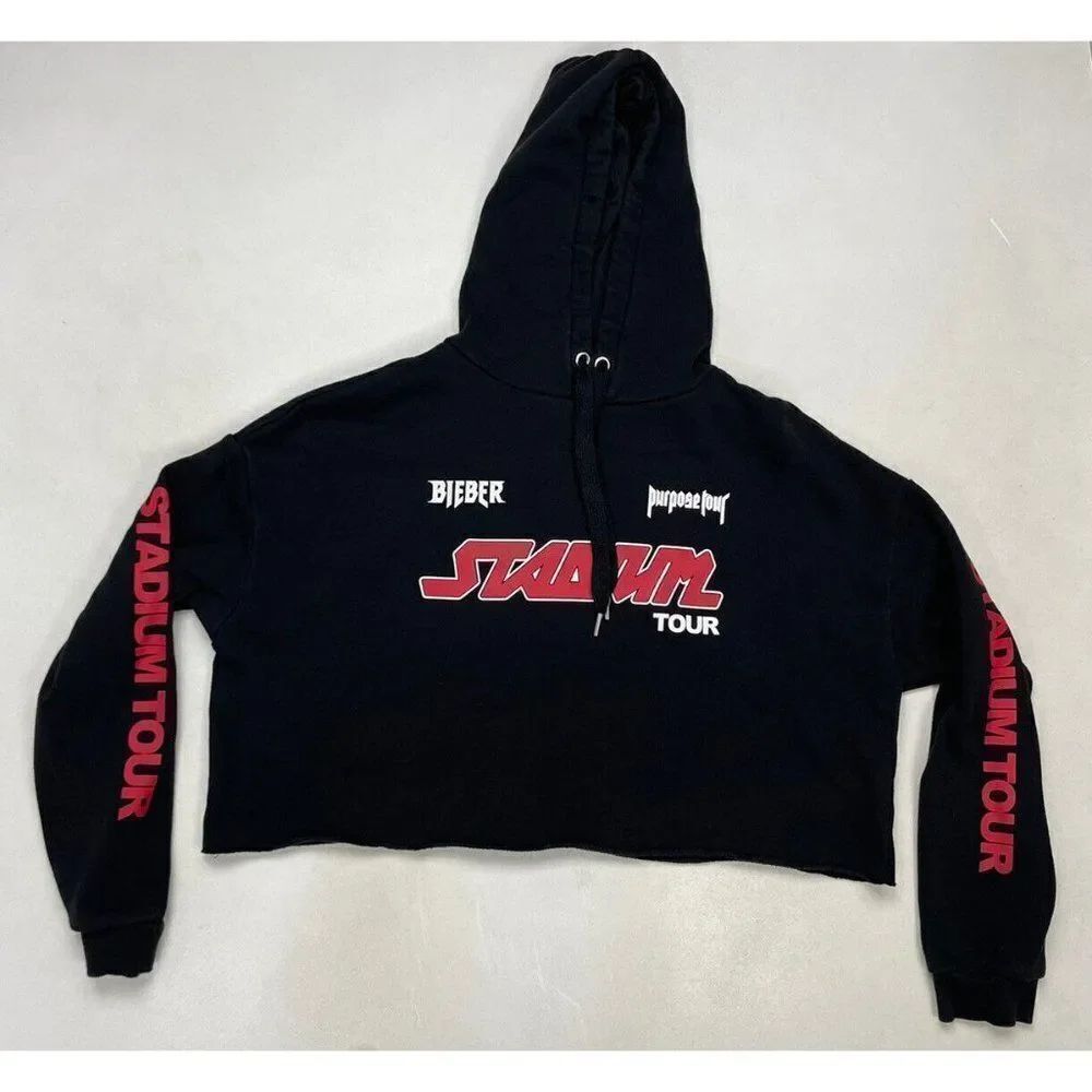 H&M Justin Bieber Stadium Purpose Tour Hoodie Cropped Women Large Black Music